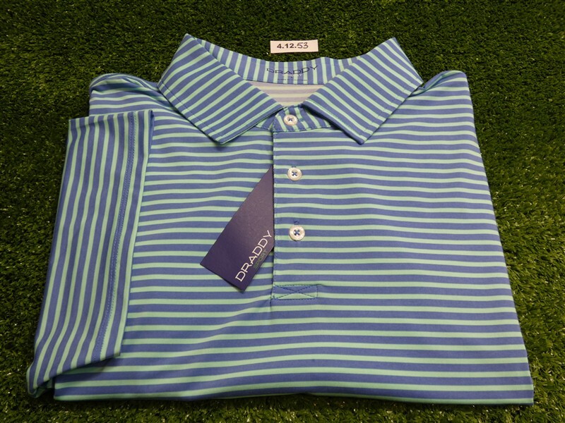 B Draddy Men’s Sport Polo Striped Golf Shirt C.C. Logo Blue/Green Large