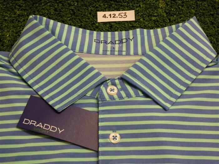 B Draddy Men’s Sport Polo Striped Golf Shirt C.C. Logo Blue/Green Large