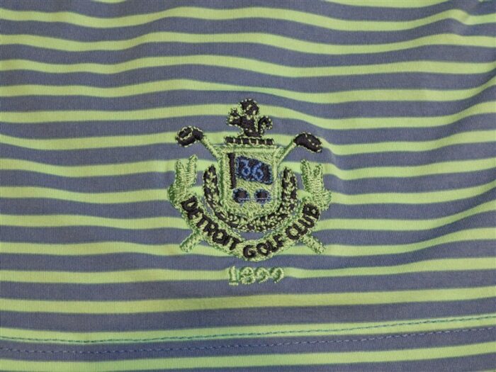 B Draddy Men’s Sport Polo Striped Golf Shirt C.C. Logo Blue/Green Large