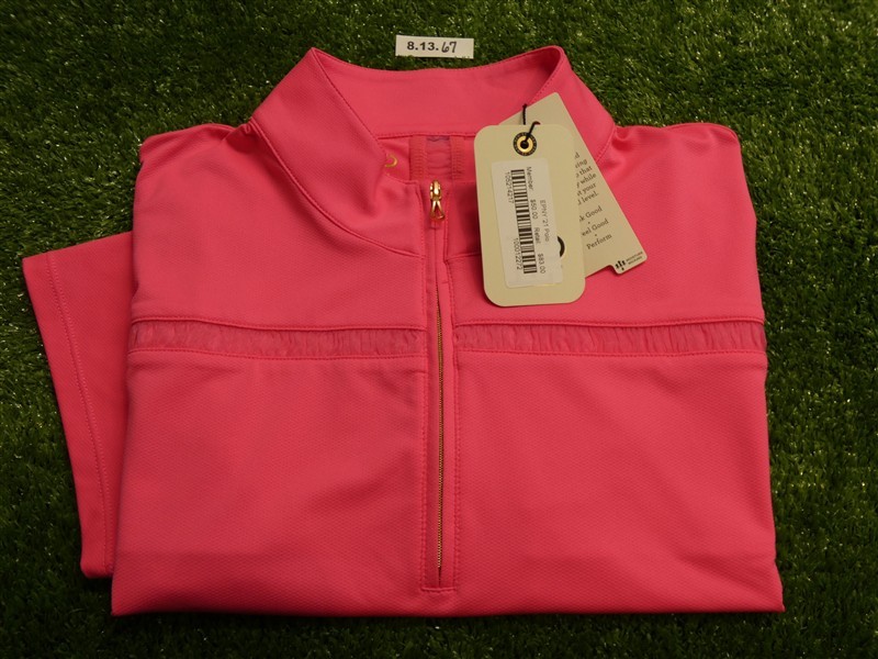 NEW EPNY Womens S/S Zip Mock Polo Golf Shirt C.C Logo Rosette Large