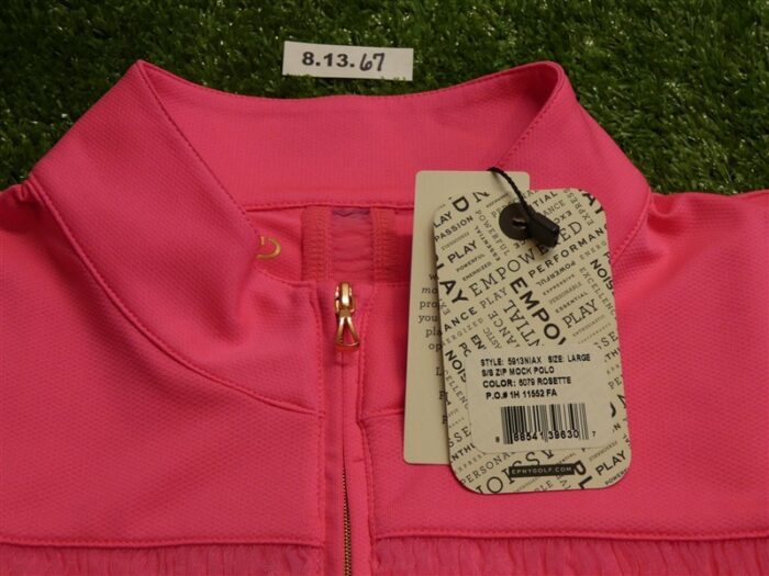 NEW EPNY Womens S/S Zip Mock Polo Golf Shirt C.C Logo Rosette Large