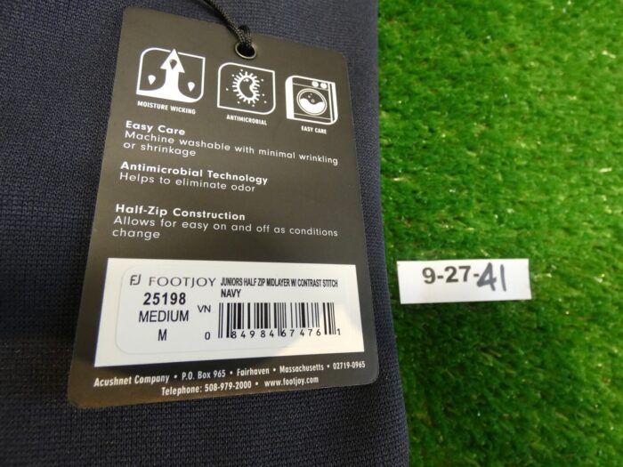 FootJoy Junior Boys Half Zip Mid Layer Golf Pullover Navy Blue Medium 25198