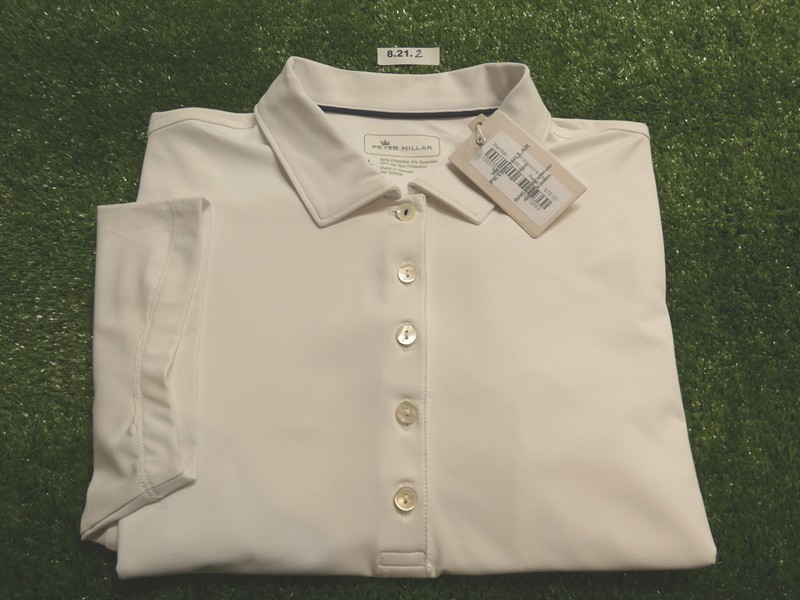 Peter Millar Womans Solid Short Sleeve Polo Golf Shirt C.C. Logo White Large