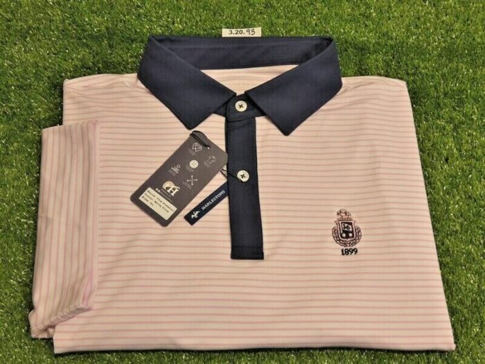 Harlestons Men’s Preston Golf Shirt C.C. Logo Mills Pink/White/Navy Extra Large