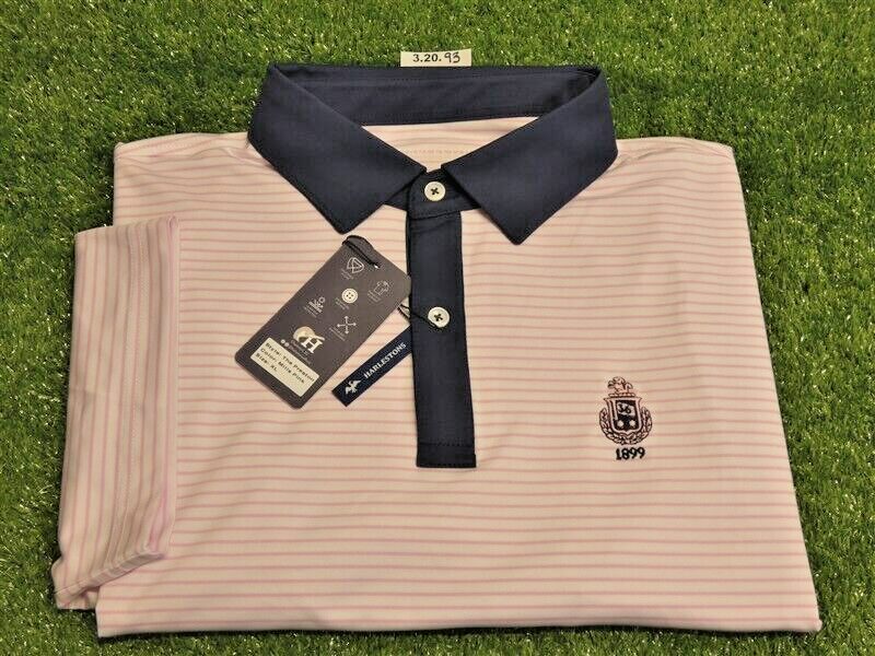 Harlestons Men’s Preston Golf Shirt C.C. Logo Mills Pink/White/Navy Extra Large