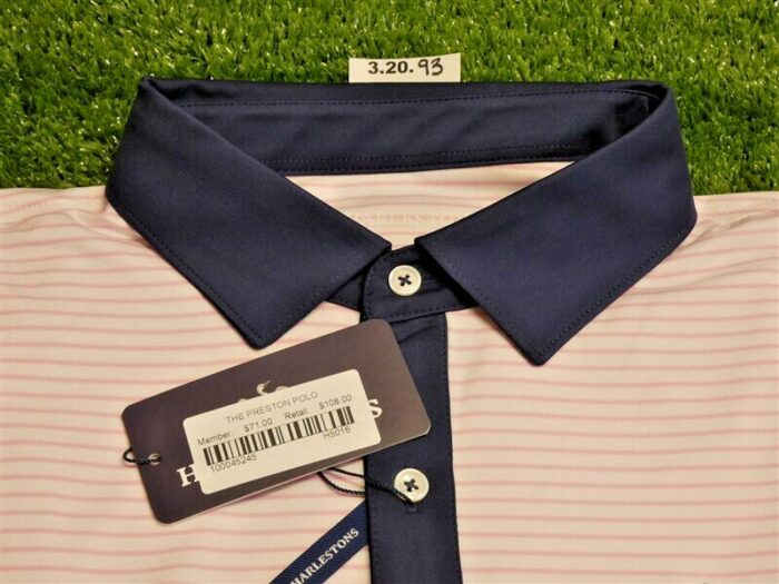 Harlestons Men’s Preston Golf Shirt C.C. Logo Mills Pink/White/Navy Extra Large