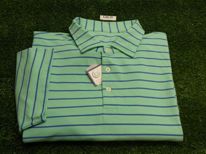 B Draddy Men’s Darrell Stripe Golf Shirt C.C. Logo Green/Blue Medium