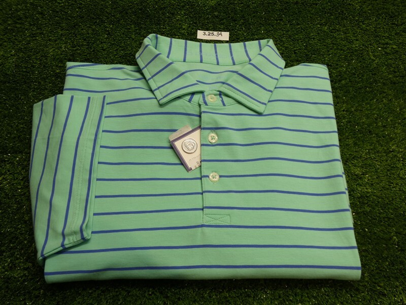 B Draddy Men’s Darrell Stripe Golf Shirt C.C. Logo Green/Blue Medium