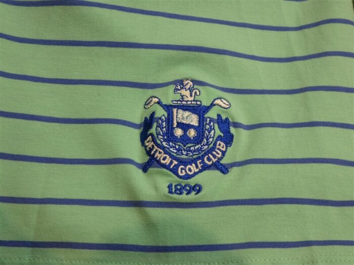 B Draddy Men’s Darrell Stripe Golf Shirt C.C. Logo Green/Blue Medium