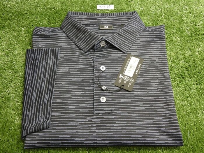 FootJoy Mens Broken Stripe Polo Golf Shirt Black/Periwinkle Large 35098