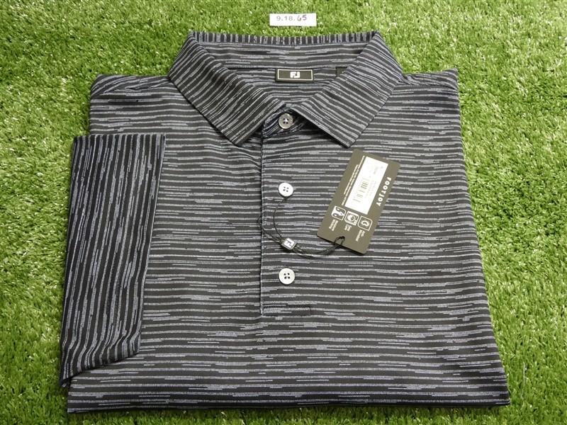 FootJoy Mens Broken Stripe Polo Golf Shirt Black/Periwinkle Large 35098