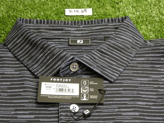 FootJoy Mens Broken Stripe Polo Golf Shirt Black/Periwinkle Large 35098