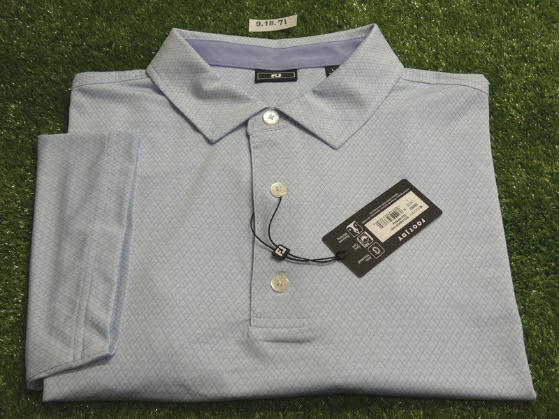 FootJoy Mens Deco Diamond Print Polo Golf Shirt Ice Water/Periwinkle Large 35093