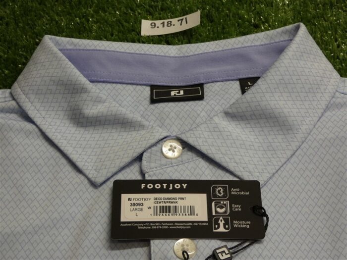FootJoy Mens Deco Diamond Print Polo Golf Shirt Ice Water/Periwinkle Large 35093