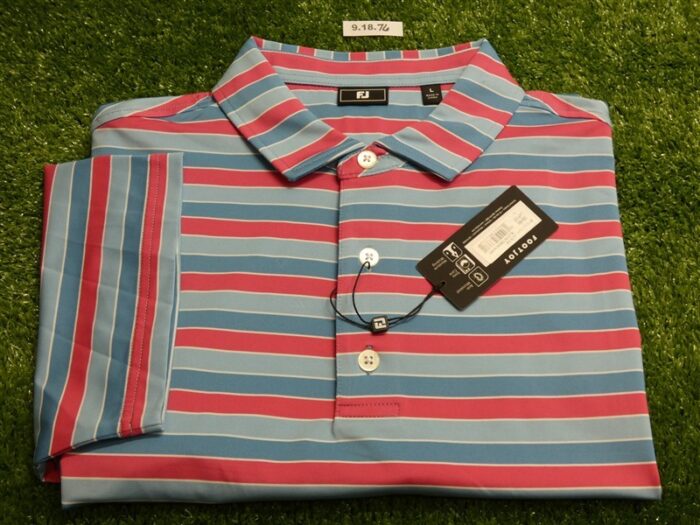 FootJoy Mens Color Stripe Lisle Polo Golf Shirt Blue/Magenta Large 35090