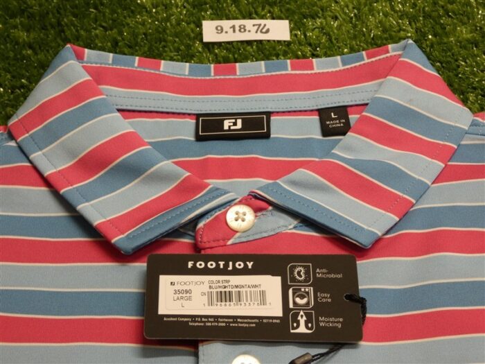 FootJoy Mens Color Stripe Lisle Polo Golf Shirt Blue/Magenta Large 35090