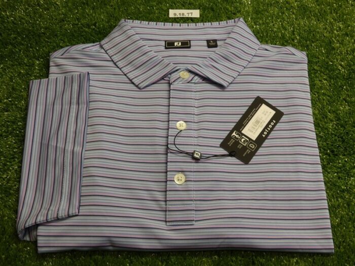 FootJoy Mens Multi-Stripe Lisle Polo Golf Shirt Perwinkle/Orchid/Ice Large 35143