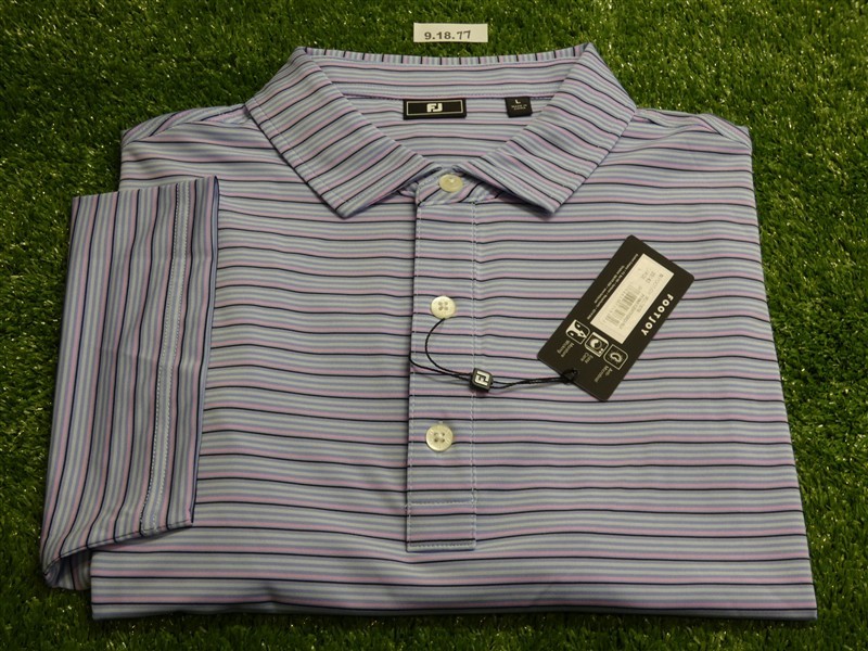 FootJoy Mens Multi-Stripe Lisle Polo Golf Shirt Perwinkle/Orchid/Ice Large 35143