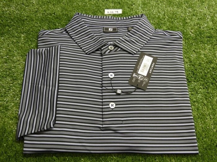 FootJoy Mens Shirting Stripe Lisle Polo Golf Shirt Black/Periwinkle Large 35129