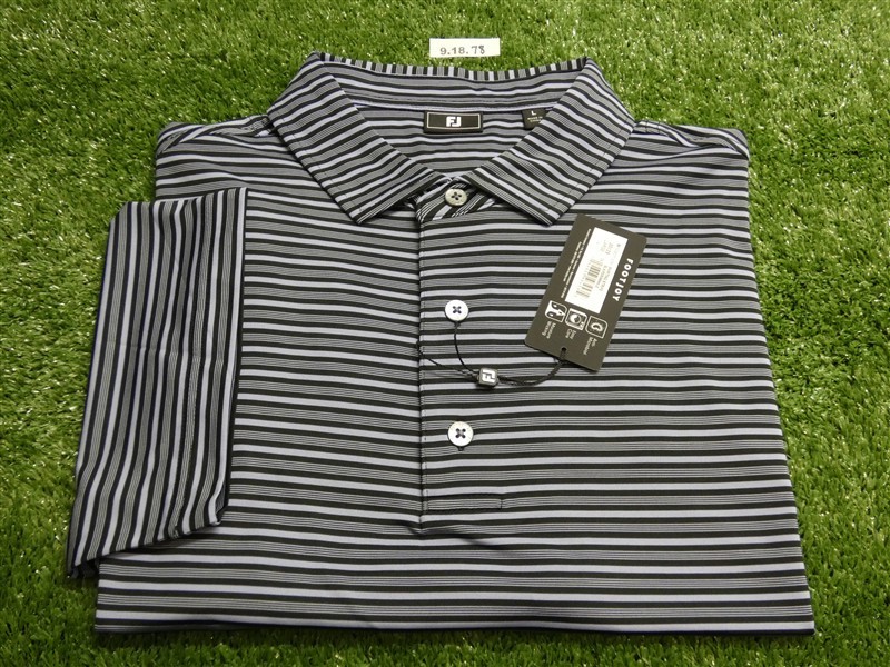 FootJoy Mens Shirting Stripe Lisle Polo Golf Shirt Black/Periwinkle Large 35129