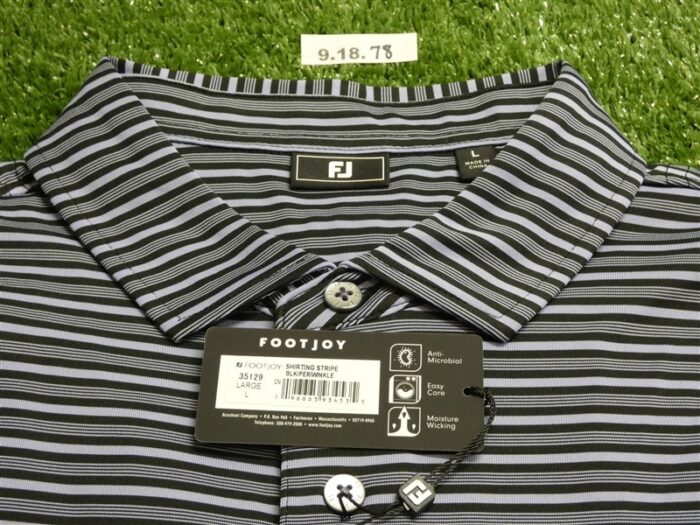 FootJoy Mens Shirting Stripe Lisle Polo Golf Shirt Black/Periwinkle Large 35129