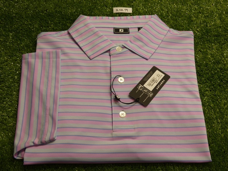 FootJoy Mens Tie Stripe Lisle Polo Golf Shirt Orchid/Ice/Periwinkle Large 35163