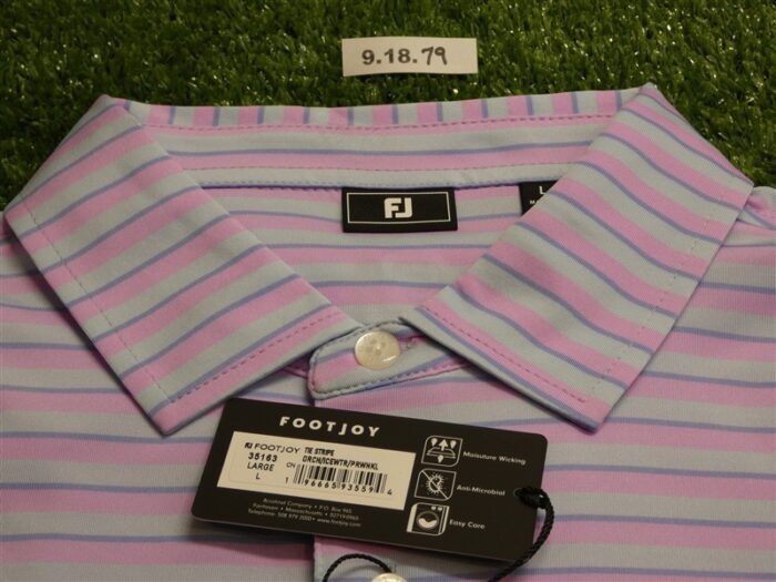 FootJoy Mens Tie Stripe Lisle Polo Golf Shirt Orchid/Ice/Periwinkle Large 35163