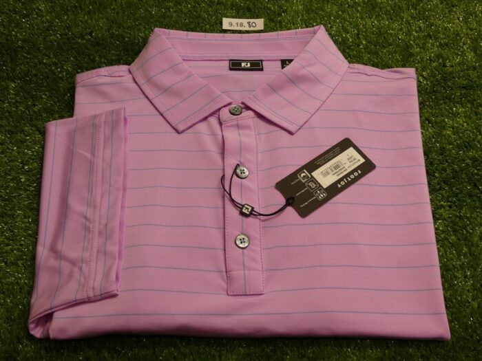FootJoy Mens Open Pinstripe Lisle Polo Golf Shirt Orchid Pink Large 35154