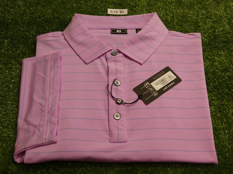FootJoy Mens Open Pinstripe Lisle Polo Golf Shirt Orchid Pink Large 35154