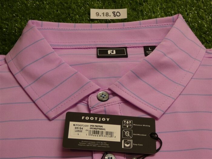 FootJoy Mens Open Pinstripe Lisle Polo Golf Shirt Orchid Pink Large 35154