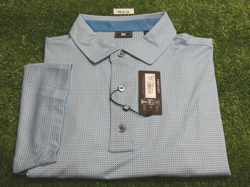 FootJoy Mens 3D Lisle Polo Golf Shirt Air Blue/White/High Tide Large 35149