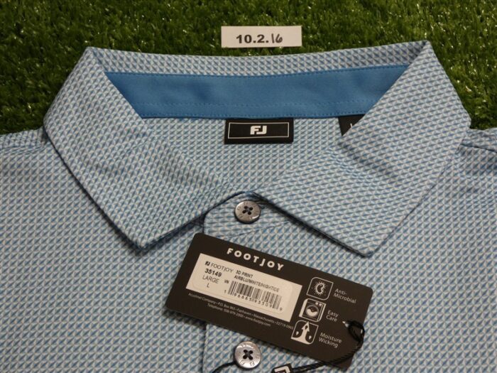 FootJoy Mens 3D Lisle Polo Golf Shirt Air Blue/White/High Tide Large 35149