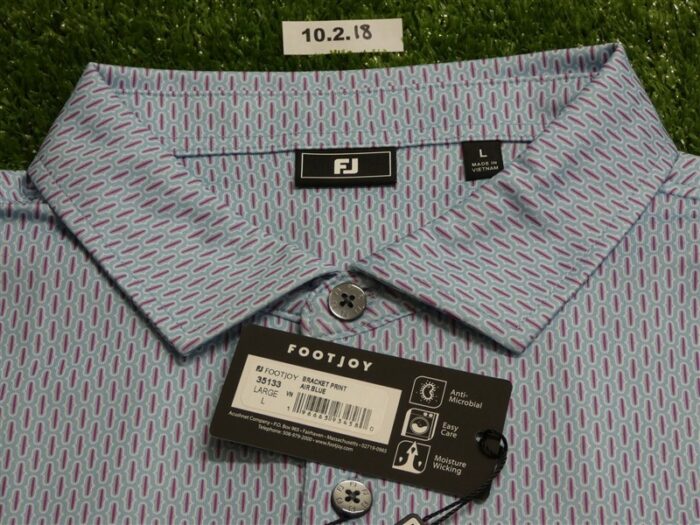 FootJoy Mens Bracket Lisle Polo Golf Shirt Air Blue/Magenta Large 35133
