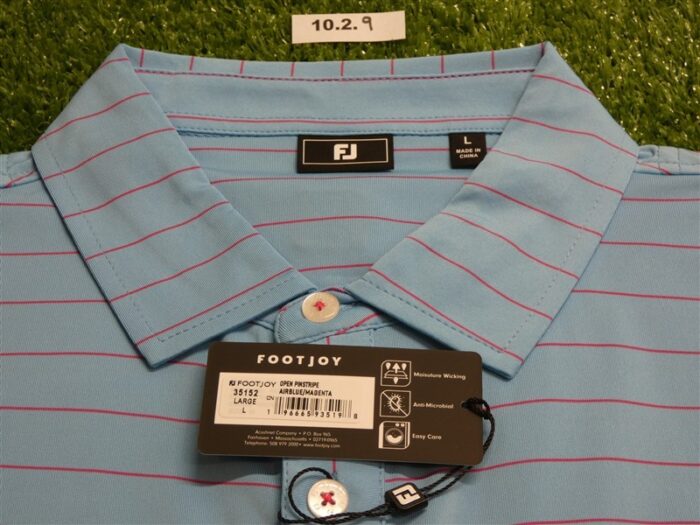 FootJoy Mens Open Pinstripe Lisle Polo Golf Shirt Air Blue/Magenta Large 35152