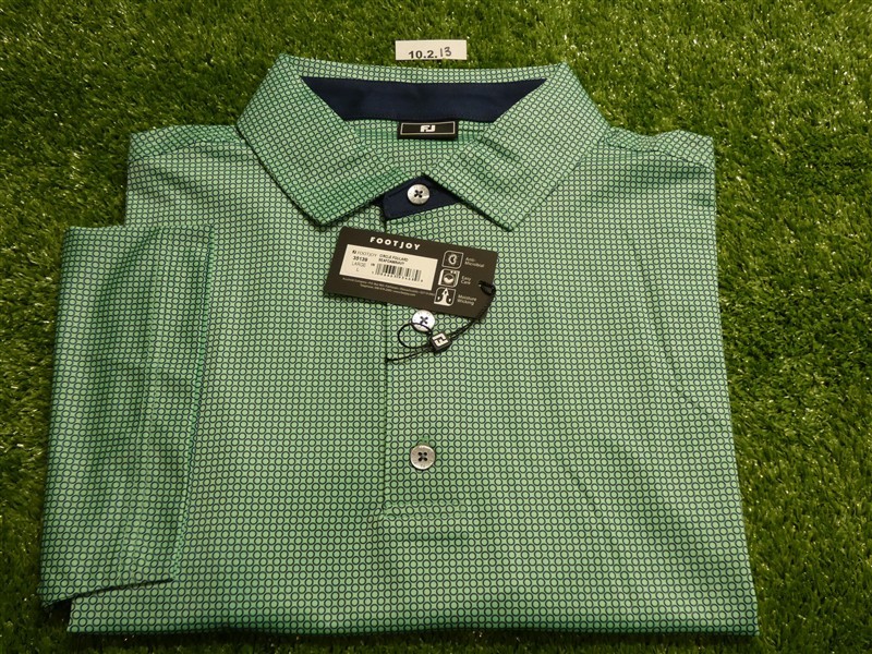 FootJoy Mens Circle Foulard Lisle Polo Golf Shirt Seafoam/Navy Large 35139