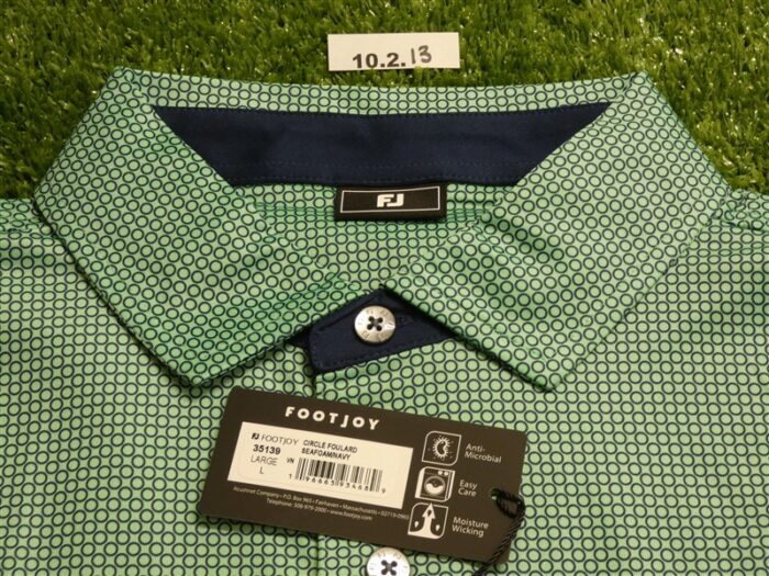 FootJoy Mens Circle Foulard Lisle Polo Golf Shirt Seafoam/Navy Large 35139