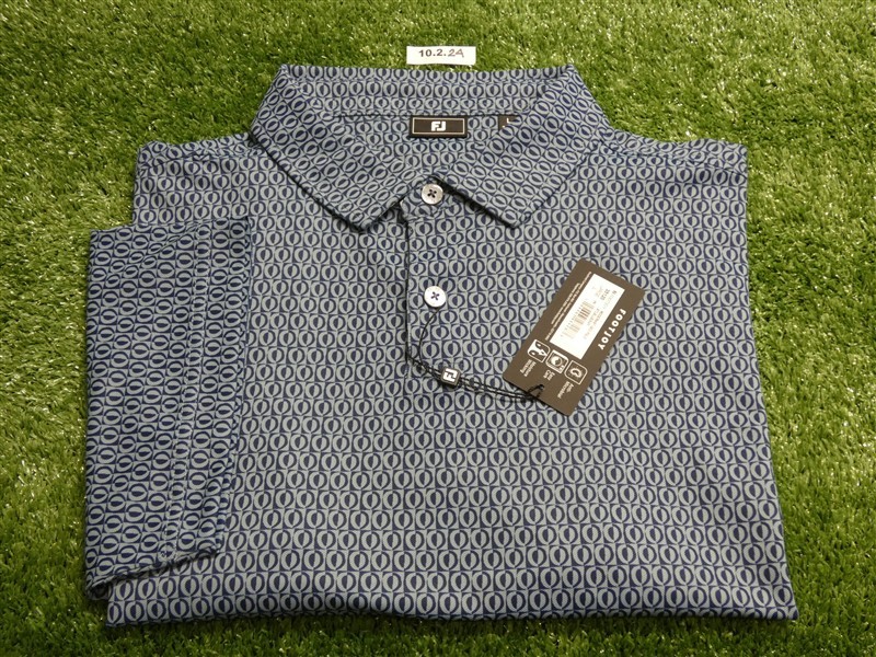 FootJoy Mens Modernist Geo Pique Polo Golf Shirt Steel Blue/Navy Large 35120