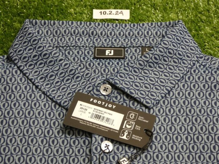 FootJoy Mens Modernist Geo Pique Polo Golf Shirt Steel Blue/Navy Large 35120