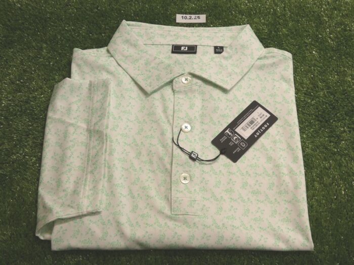 FootJoy Mens Vintage Floral Lisle Polo Golf Shirt White/Seafoam Large 35126