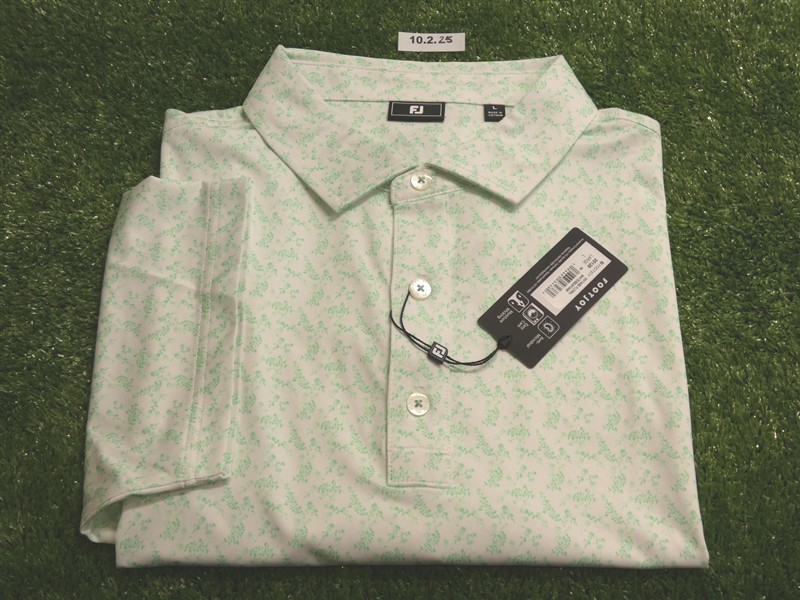 FootJoy Mens Vintage Floral Lisle Polo Golf Shirt White/Seafoam Large 35126