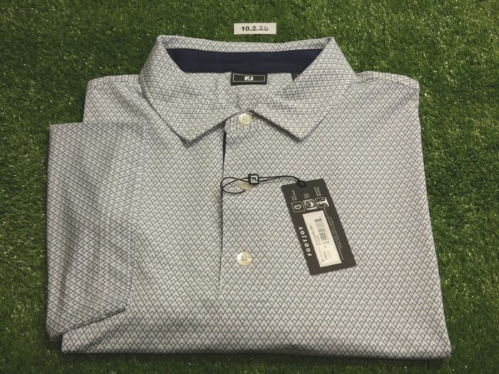 FootJoy Mens Deco Diamond Lisle Polo Golf Shirt White/Navy Large 35091
