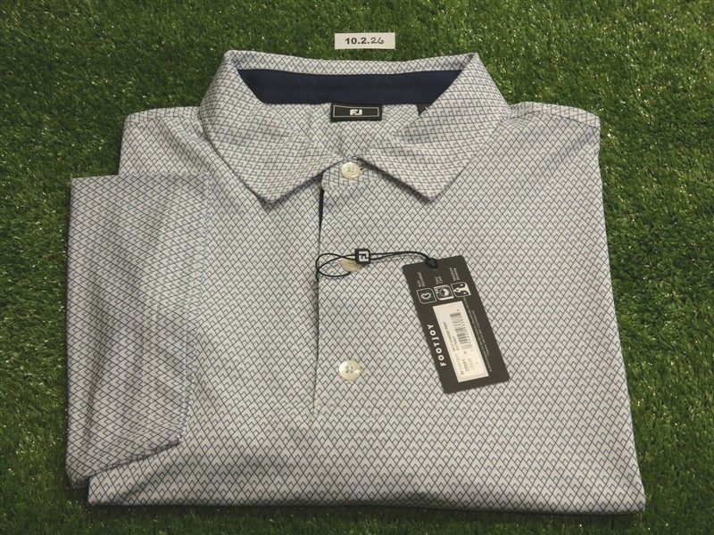 FootJoy Mens Deco Diamond Lisle Polo Golf Shirt White/Navy Large 35091