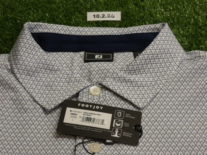 FootJoy Mens Deco Diamond Lisle Polo Golf Shirt White/Navy Large 35091