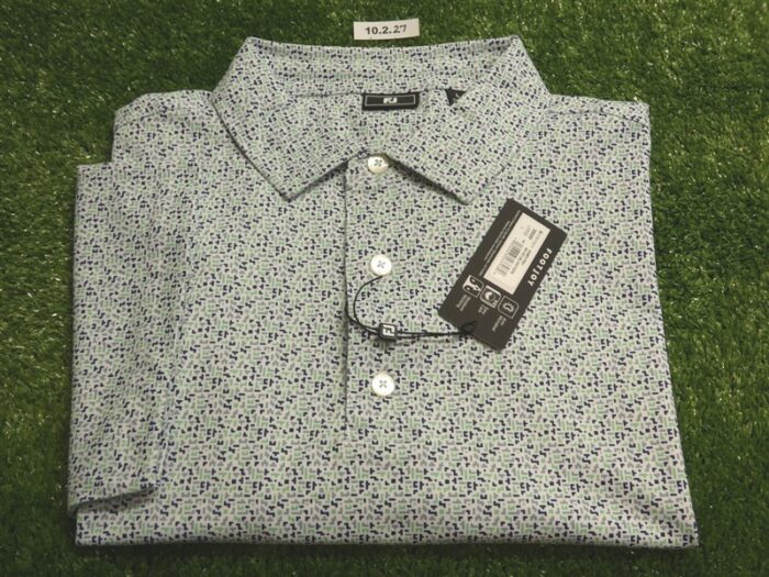 FootJoy Mens Gamer Pique Polo Golf Shirt White/Navy/Steel/Green Large 35095