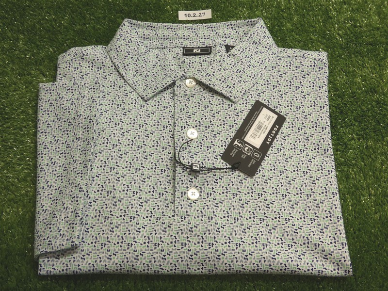 FootJoy Mens Gamer Pique Polo Golf Shirt White/Navy/Steel/Green Large 35095