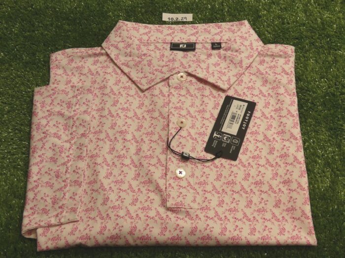 FootJoy Mens Vintage Floral Lisle Polo Golf Shirt White/Magenta Large 35123