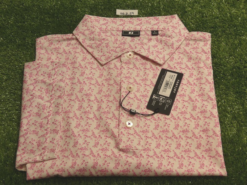 FootJoy Mens Vintage Floral Lisle Polo Golf Shirt White/Magenta Large 35123
