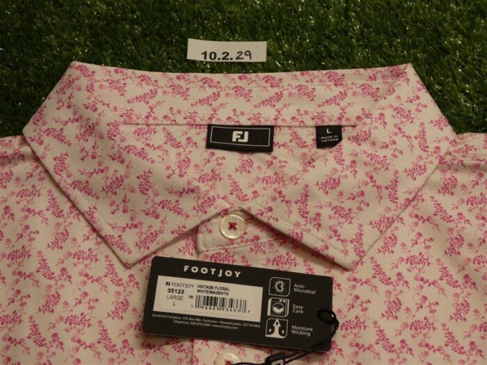 FootJoy Mens Vintage Floral Lisle Polo Golf Shirt White/Magenta Large 35123
