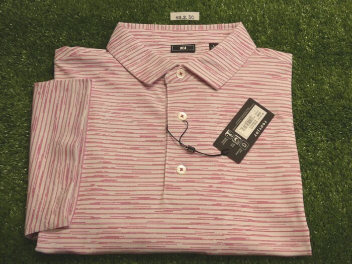 FootJoy Mens Modernist Geo Pique Polo Golf Shirt White/Magenta Large 35096