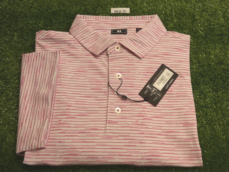 FootJoy Mens Modernist Geo Pique Polo Golf Shirt White/Magenta Large 35096